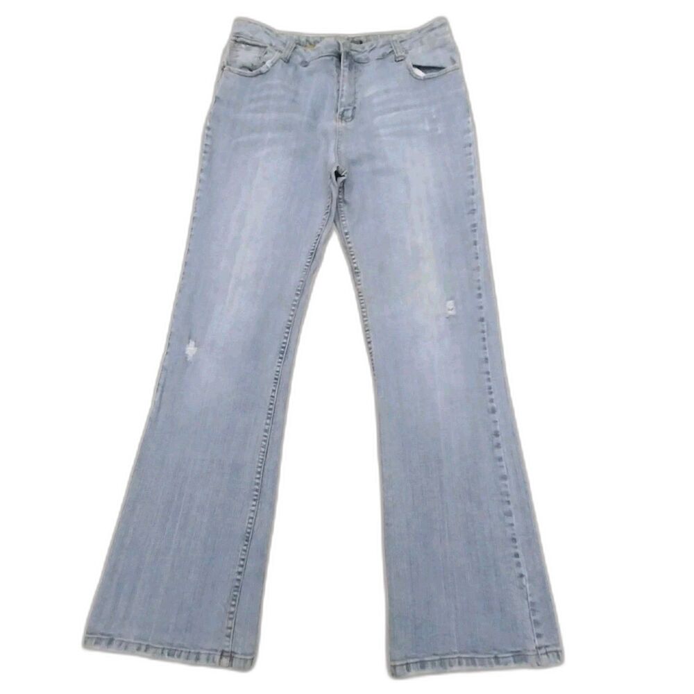 Vintage Apostrophe Jeans Size 12 Boot Cut Factory Distess Light Wash Blue #E15